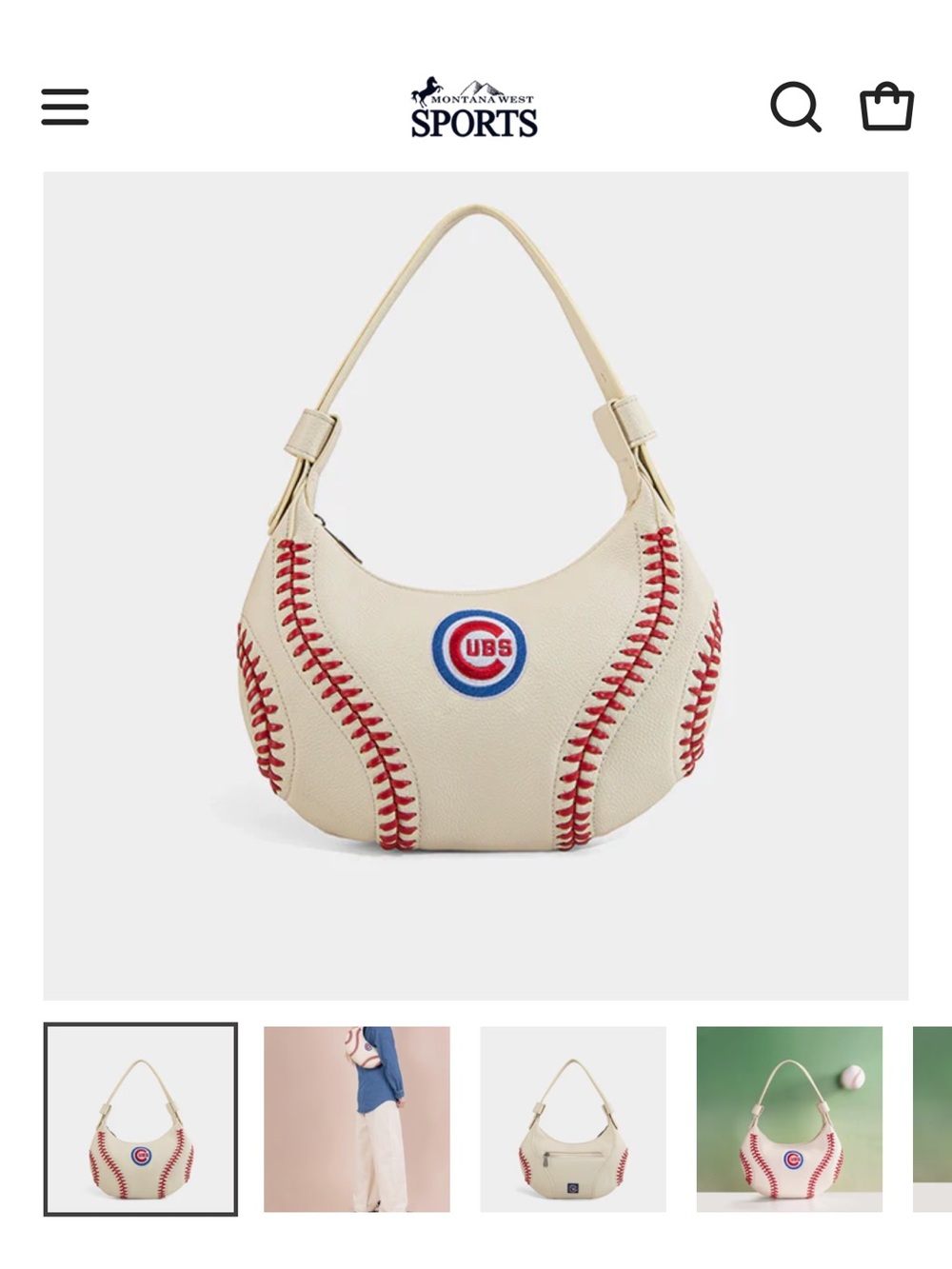 NWT Chicago Cubs MLB Cream Baseball-Stitch Shoulder Bag Montana West Brand